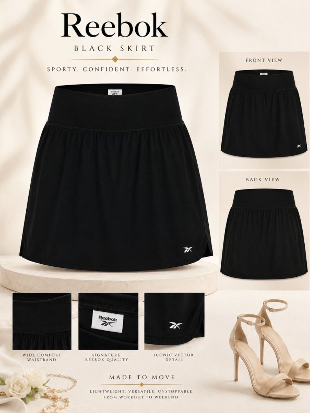 Reebok Women’s Identity Train Skort Night Black Size M NWT